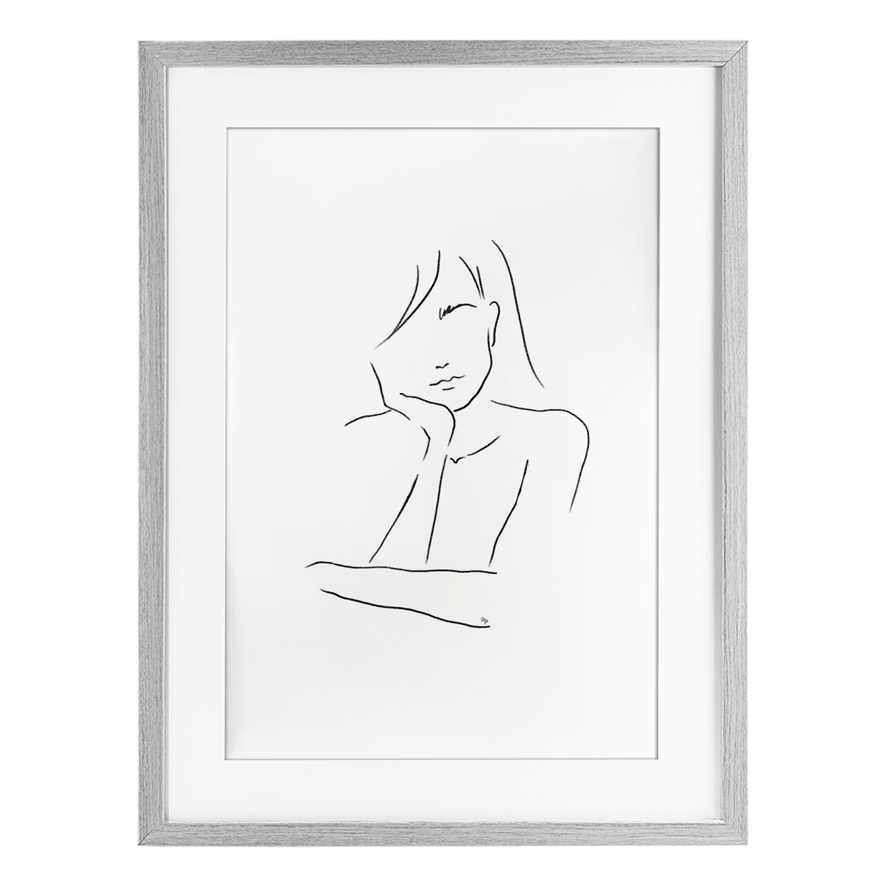 Stupell Industries Sad Female Line Drawing Framed Print Under Glass, design by Martina Pavlova